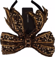 Gold Crystal Beaded Sequined Silk Bow Headband Diadem 3