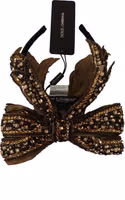Gold Crystal Beaded Sequined Silk Bow Headband Diadem 5