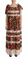 Multicolor Geranium Print Lace Long Maxi Dress 1