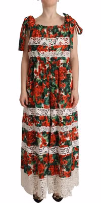 Multicolor Geranium Print Lace Long Maxi Dress