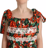 Multicolor Geranium Print Lace Long Maxi Dress 4