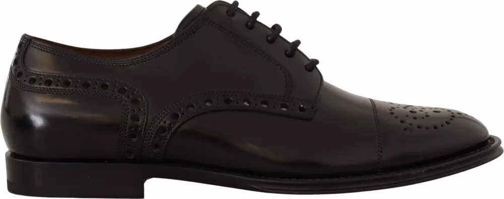 Black Leather Wingtip Mens Formal Derby Shoes