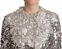 Silver Sequined Shearling Long Sleeves Jacket 4