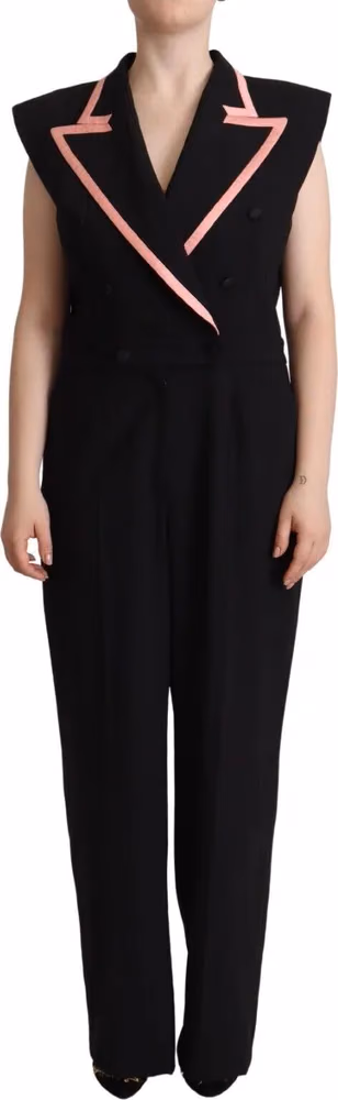 Black Wool Blend Sleeveless Jumpsuit Dress