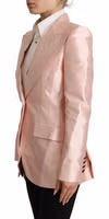 Pink Satin Long Sleeves Blazer Coat Jacket 2