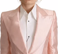 Pink Satin Long Sleeves Blazer Coat Jacket 4