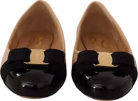 Beige and Black Nappa Leather Ballet Flat Shoes 1