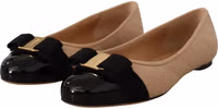 Beige and Black Nappa Leather Ballet Flat Shoes 2