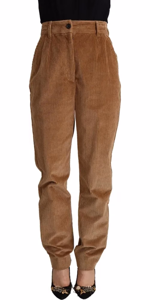 Brown Cotton Corduroy High Waist Skinny Pants