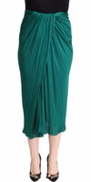 Dark Green High Waist Midi Pencil Cut Pleated Skirt 1