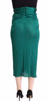 Dark Green High Waist Midi Pencil Cut Pleated Skirt 3