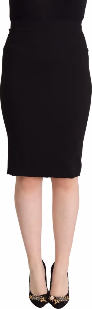Black High Waist Knee Length Pencil Cut Skirt