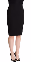 Black High Waist Knee Length Pencil Cut Skirt 2