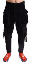 Black Cotton Skinny Corduroy Cargo Pants 1