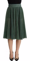 Metallic Green High Waist A-line Pleated Skirt 1