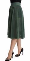 Metallic Green High Waist A-line Pleated Skirt 2