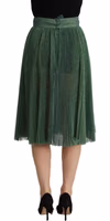 Metallic Green High Waist A-line Pleated Skirt 3