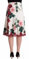 White Rose Print High Waist Midi A-line Skirt 3