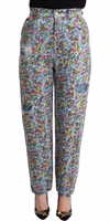 Blue Floral Print High Waist Denim Tapered Jeans 1