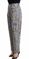 Blue Floral Print High Waist Denim Tapered Jeans 2