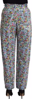 Blue Floral Print High Waist Denim Tapered Jeans 3