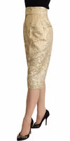 Beige Floral Brocade High Waist Trouser Cropped Pants 2