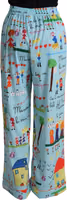 Light Blue Drawing Mid Waist Wide Leg Pants 3