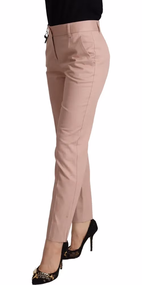 Pink Cotton Mid Waist Trouser Tapered Pants