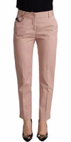 Pink Cotton Mid Waist Trouser Tapered Pants 3