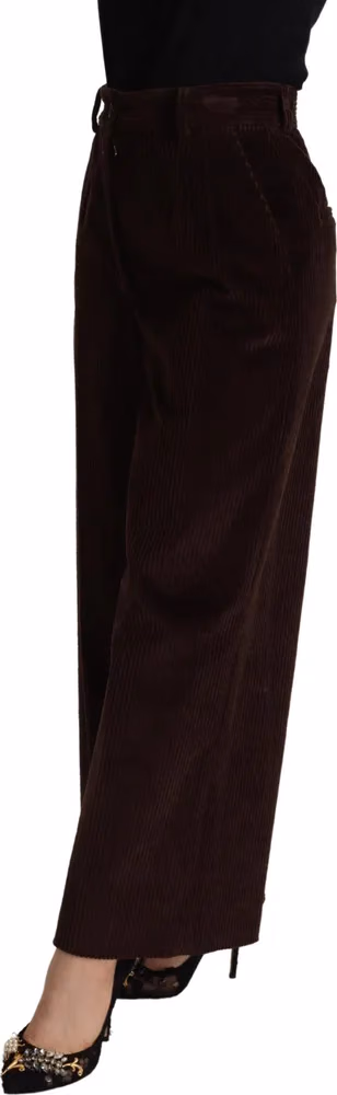 Brown Cotton High Waist Trouser Wide Leg Pants