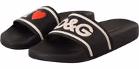 صندل سلايد أسود من الجلد بشعار I LOVE D&G 1