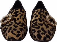 Gold Leopard Print Crystals Loafers Shoes 1