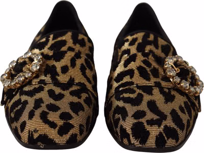 Gold Leopard Print Crystals Loafers Shoes