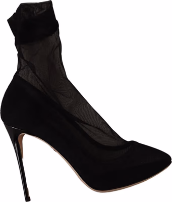 Black Stretch Tulle Stretch Boots Shoes
