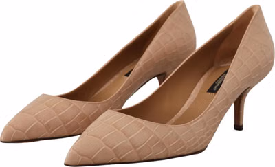 Beige Leather Pointed Heels Pumps Shoes