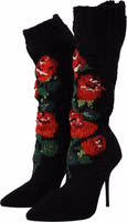 Black Stretch Socks Red Roses Booties Shoes 1