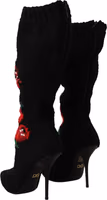 Black Stretch Socks Red Roses Booties Shoes 2