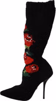 Black Stretch Socks Red Roses Booties Shoes 3