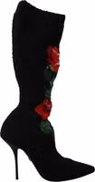 Black Stretch Socks Red Roses Booties Shoes 4