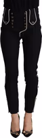 Black Mid Waist Button Embellished Slim Fit Pants 1