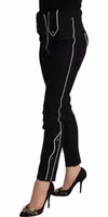 Black Mid Waist Button Embellished Slim Fit Pants 2
