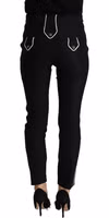 Black Mid Waist Button Embellished Slim Fit Pants 3