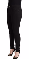 Black Cotton Mid Waist Denim Slim Fit Jeans 2