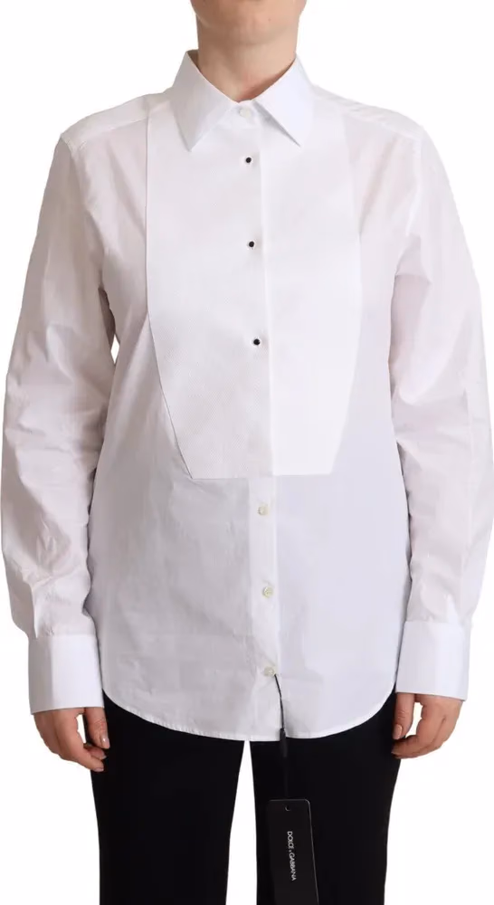 White Cotton Dress Collared Long Sleeves Shirt Top
