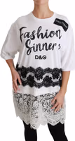 White Fashion Sinner Cotton Lace T-shirt Top 1