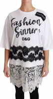 White Fashion Sinner Cotton Lace T-shirt Top 2
