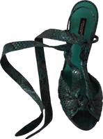 Green Python Strap Sandals Heels Shoes 2