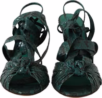 Green Python Strap Sandals Heels Shoes 3