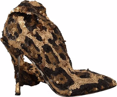 Gold Leopard Sequins Heels Boots Shoes