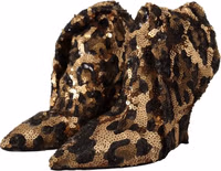 Gold Leopard Sequins Heels Boots Shoes 3